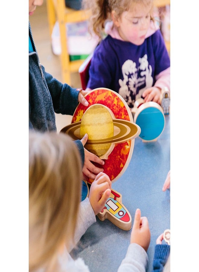 THE FRECKLED FROG Traveling in Space - Set of 12 - Ages 2+ - Wooden Blocks for Toddlers - Includes Planets, Sun, Astronauts and Rocket - Double-Sided - Image 2